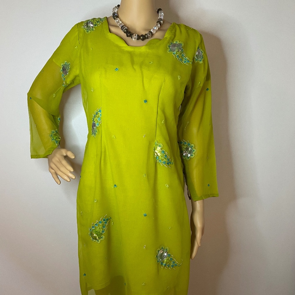 Handmade eastern lime green sheer vintage tunic!